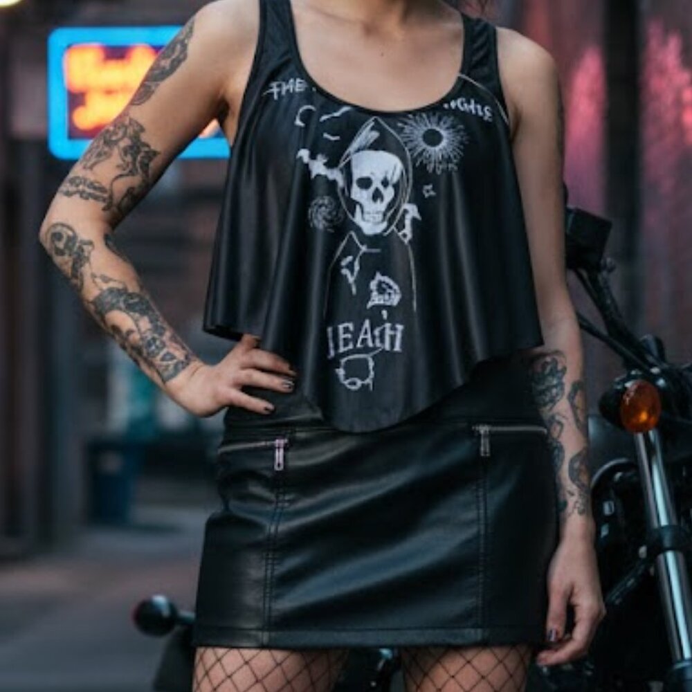 NWT Dressfo skull / skeleton black tankini top sz large / US 8